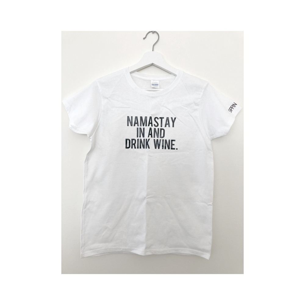 Minimalist white tee for wine lovers Size S